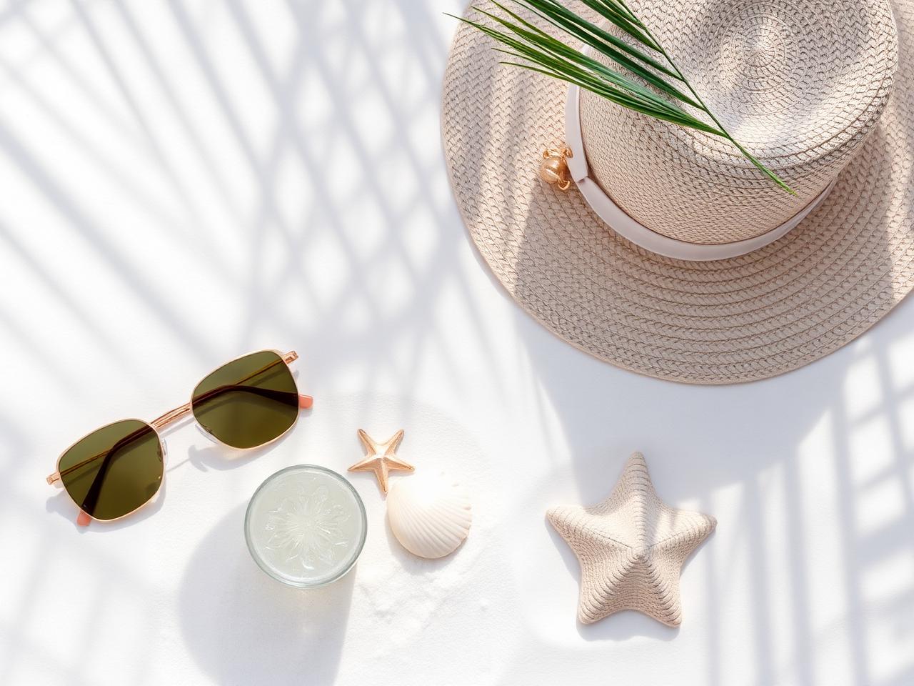 Beach accessories flatlay